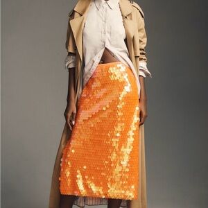 Anthropologie Orange Paillette Sequin Skirt